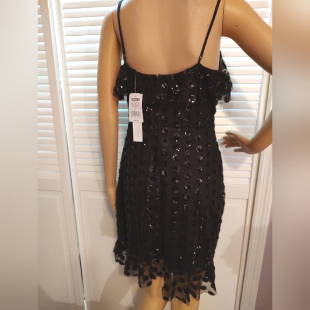 Black mesh and sequin ruffled dress